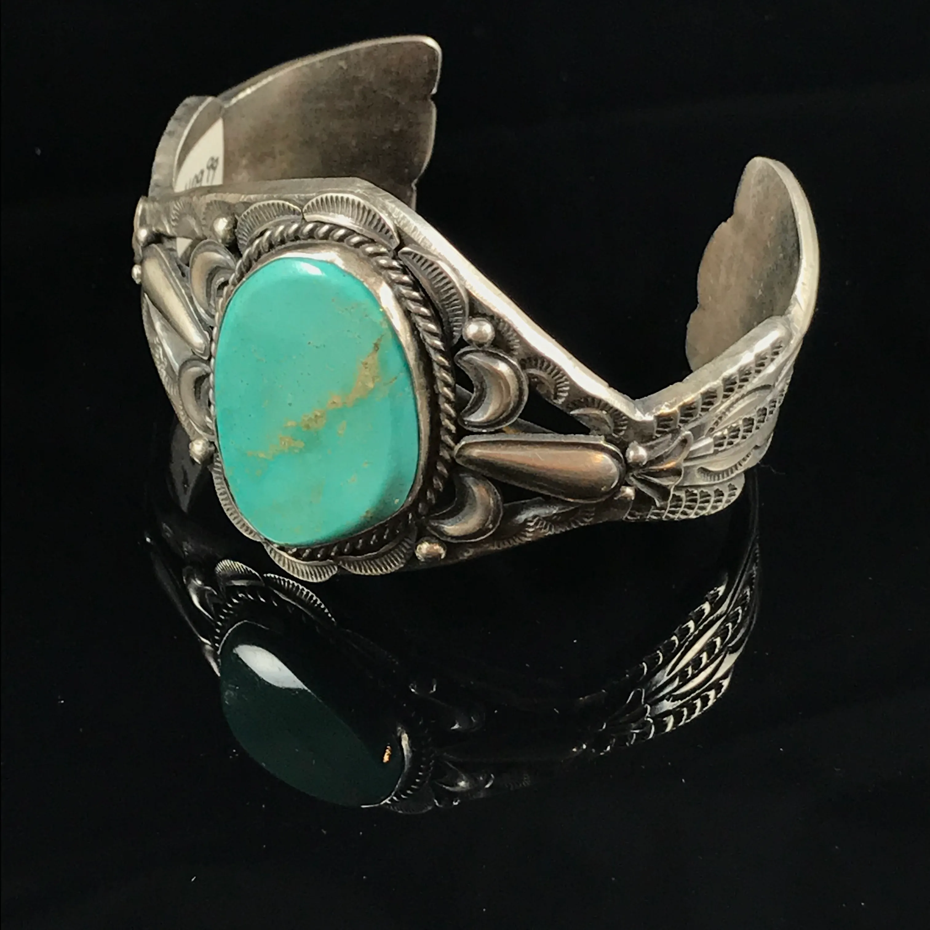 Turquoise & Sandcast Sterling Silver Bracelet