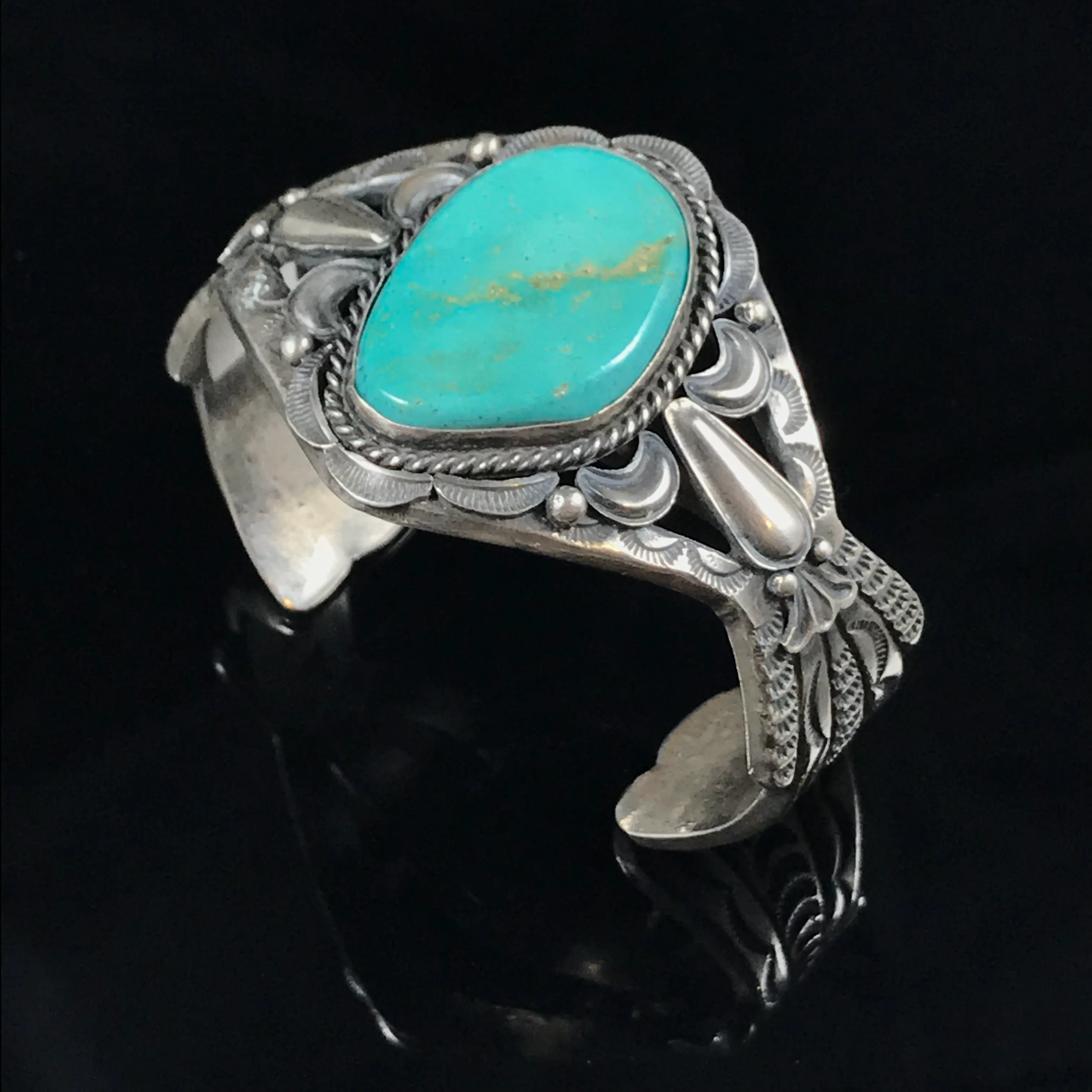 Turquoise & Sandcast Sterling Silver Bracelet