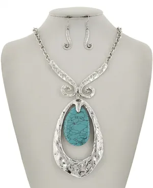 Turquoise and metal Necklace with Matching Earrings - LAST ONE