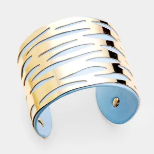 Vegan Leather Laser Cut Wave Filigree Cuff Bracelet Blue