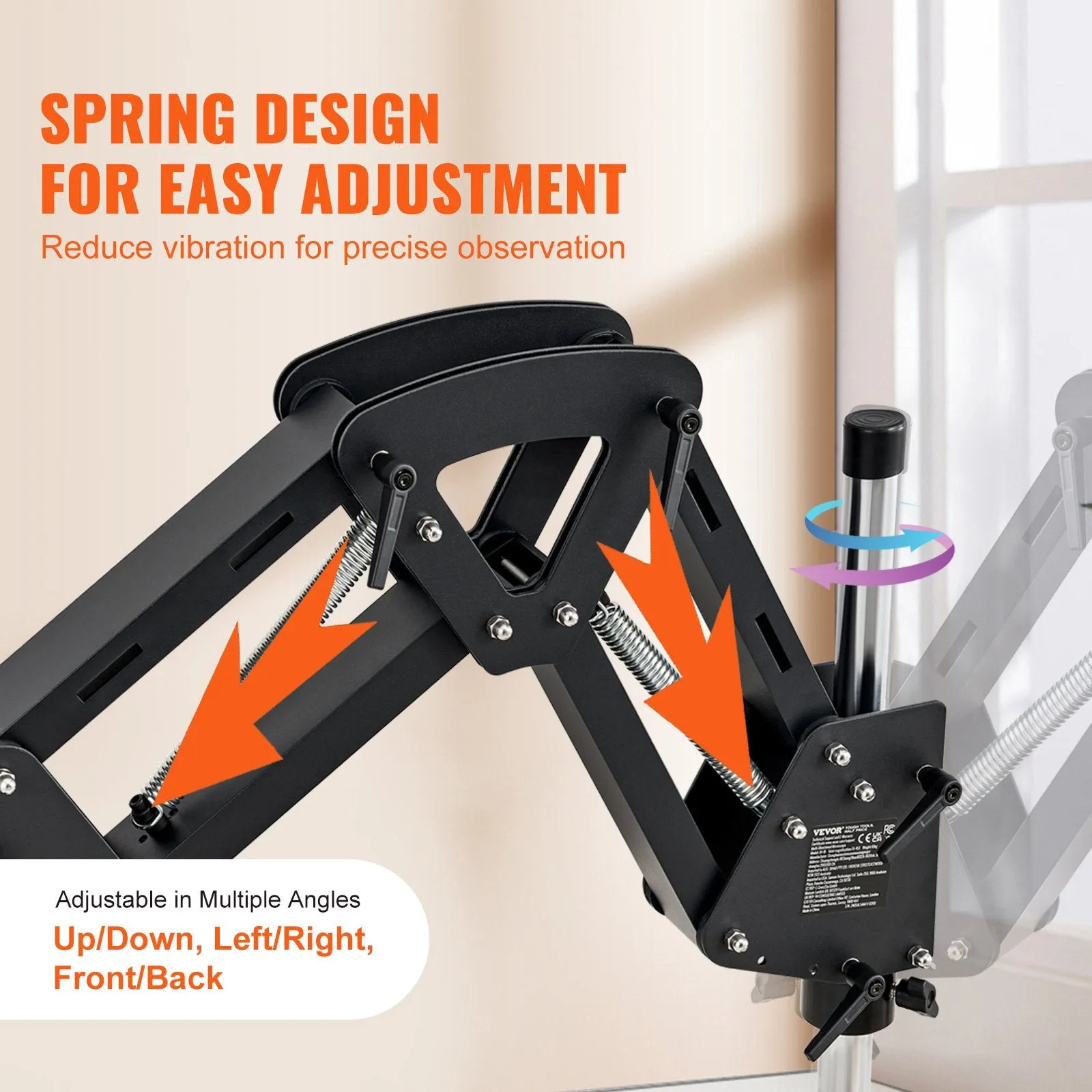 Vevor Multi-Directional Microscope with Ball Vise Spring Bracket Ring Light 7X-45X Magnification New