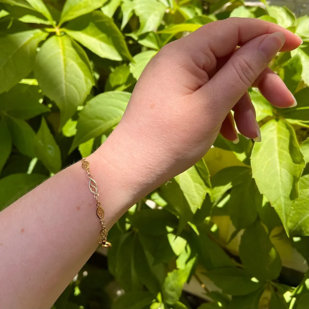 Vintage 14k Gold Filigree Link Bracelet