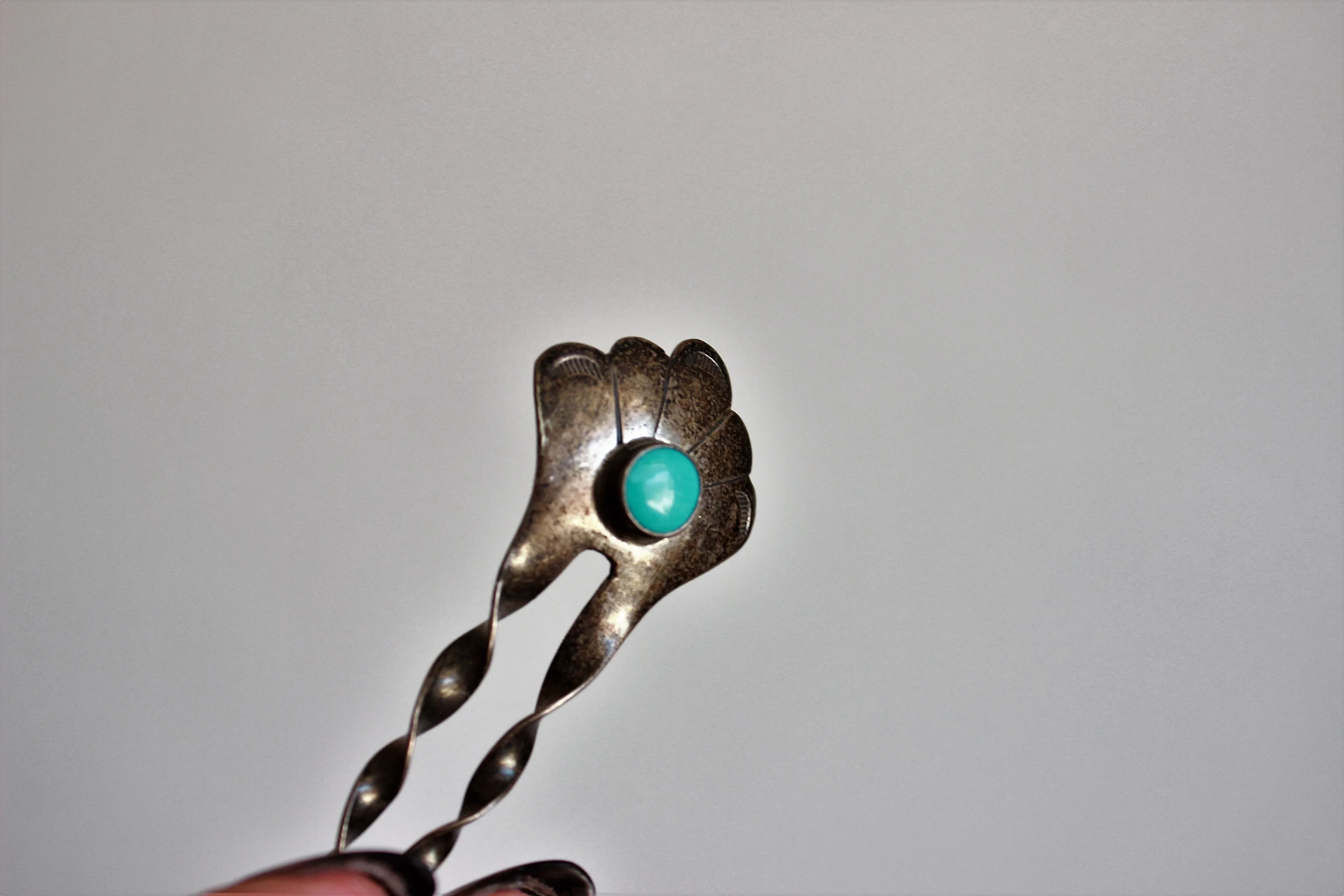 Vintage 1990s Native American Turquoise And Sterling Silver Hair Comb