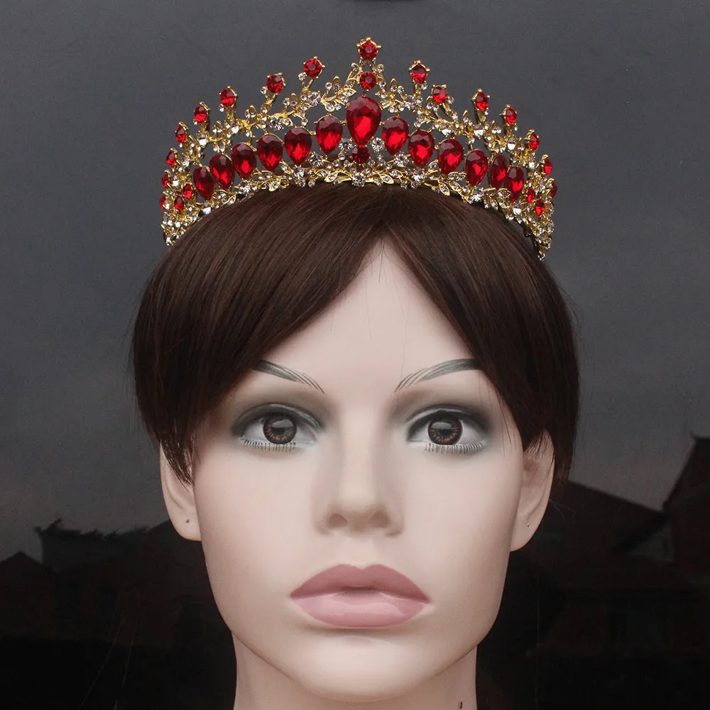 Vintage Bridal Wedding Tiara Crystal Gemstone Queen Crown for Emerald Green