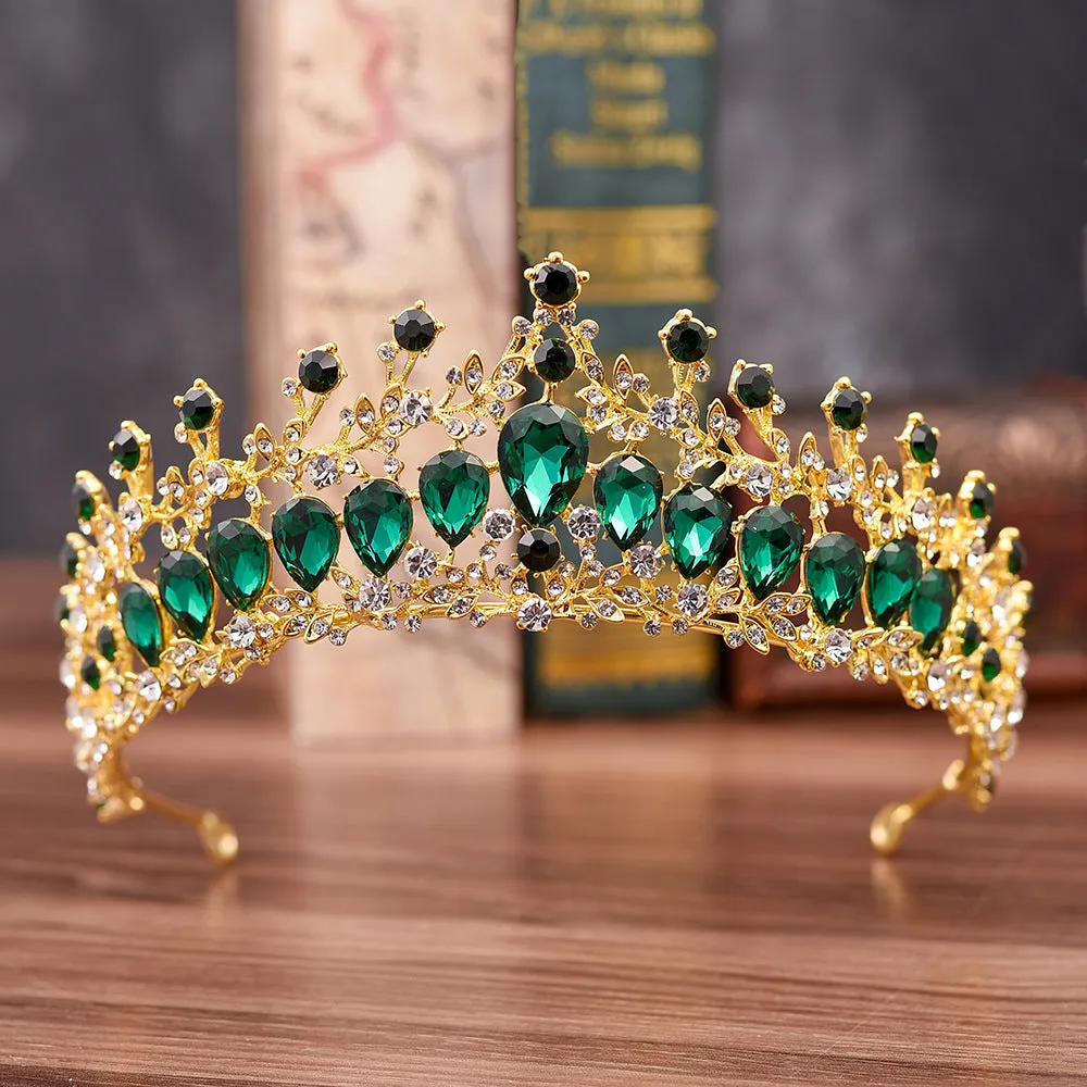 Vintage Bridal Wedding Tiara Crystal Gemstone Queen Crown for Emerald Green