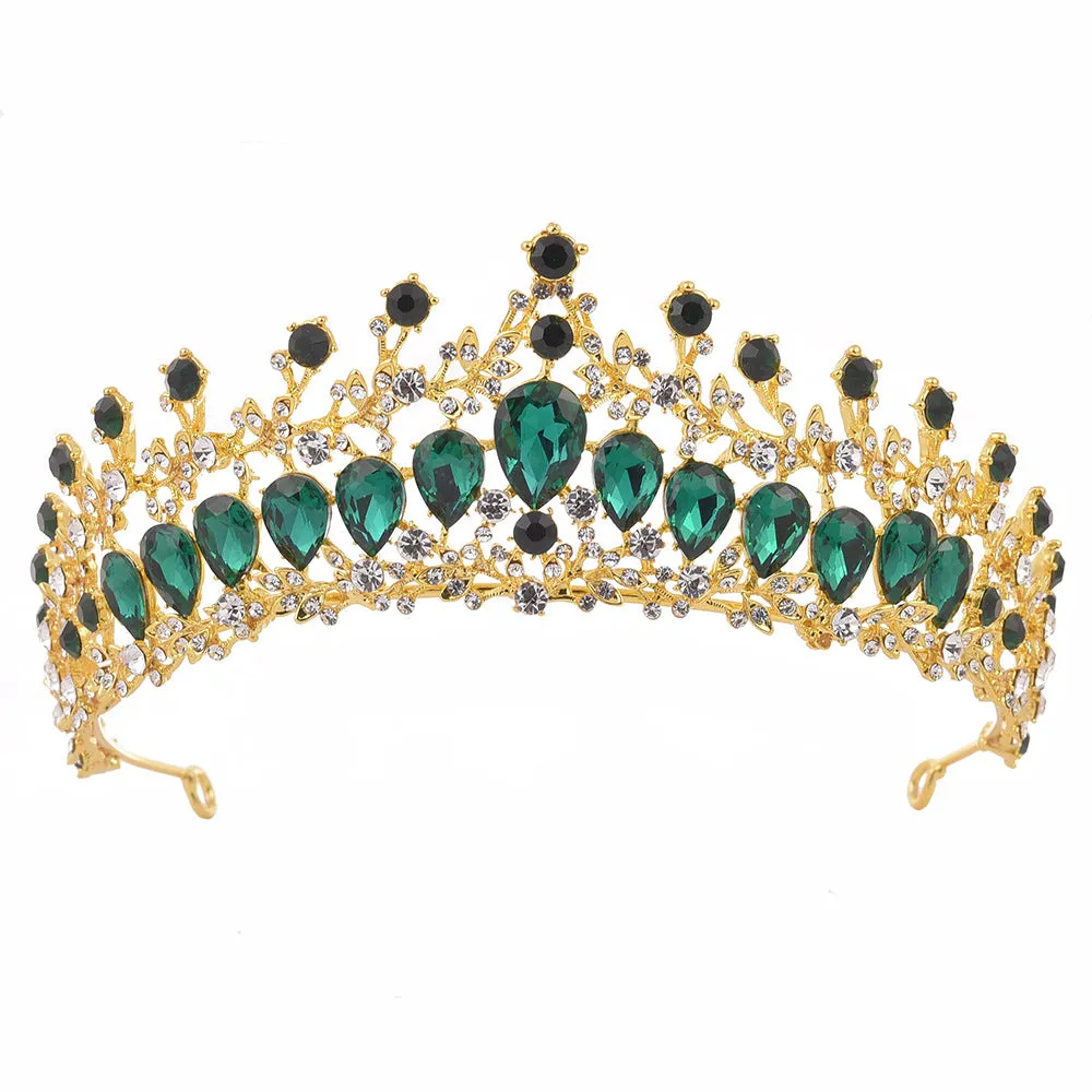 Vintage Bridal Wedding Tiara Crystal Gemstone Queen Crown for Emerald Green