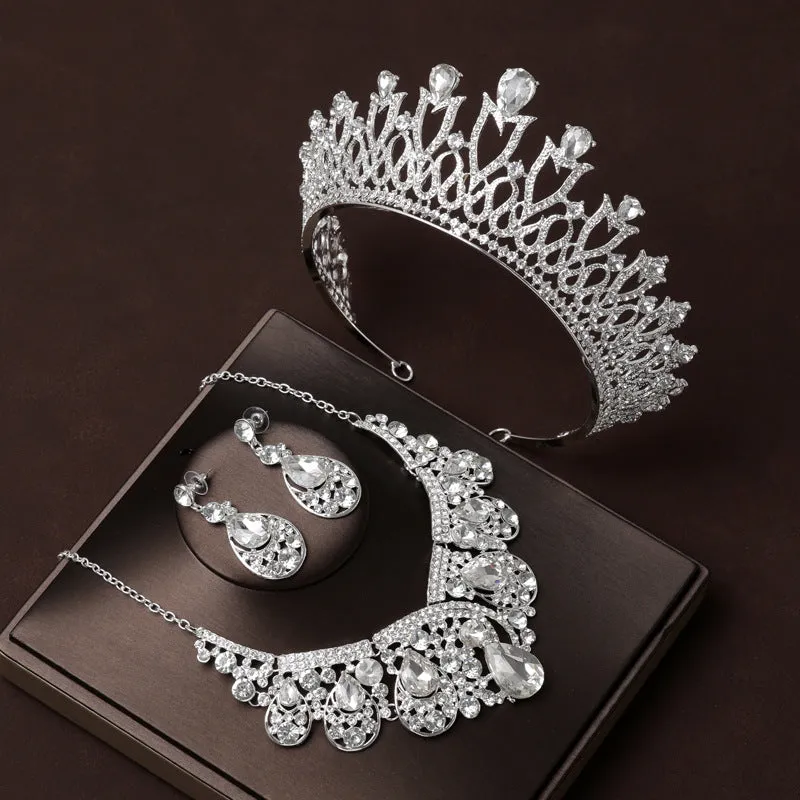 Wedding Crown Bridal Tiara Necklace Three-piece Luxurious Women's High-end Crown
