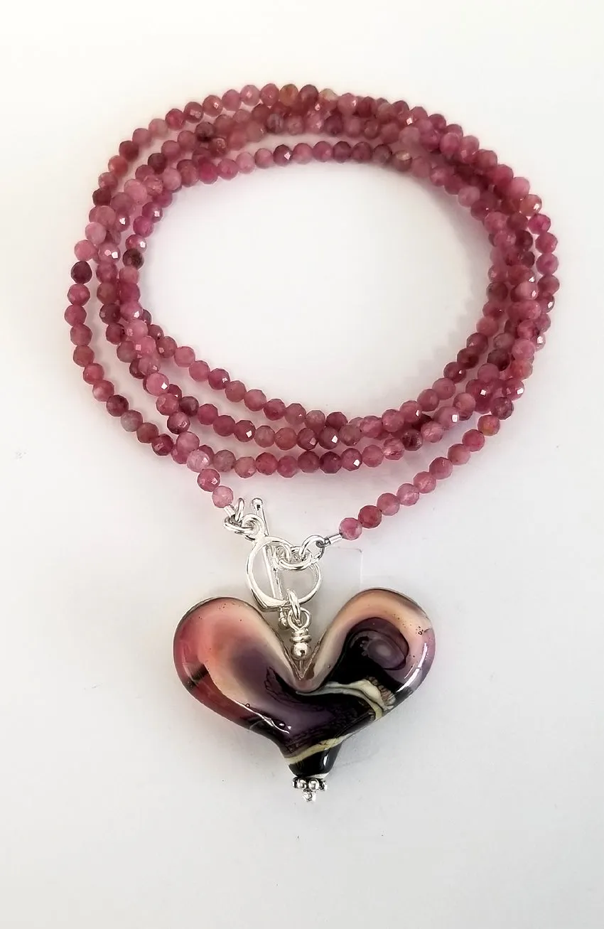 Worn Beadies Lampwork Heart with Pink Tourmaline