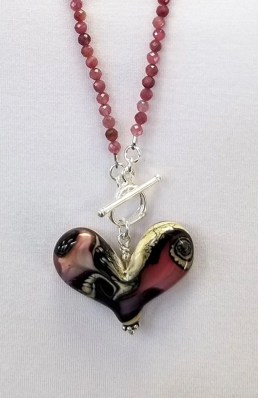 Worn Beadies Lampwork Heart with Pink Tourmaline