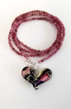 Worn Beadies Lampwork Heart with Pink Tourmaline