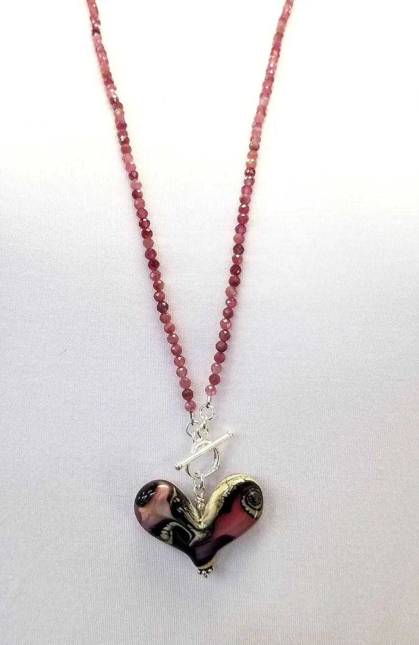 Worn Beadies Lampwork Heart with Pink Tourmaline