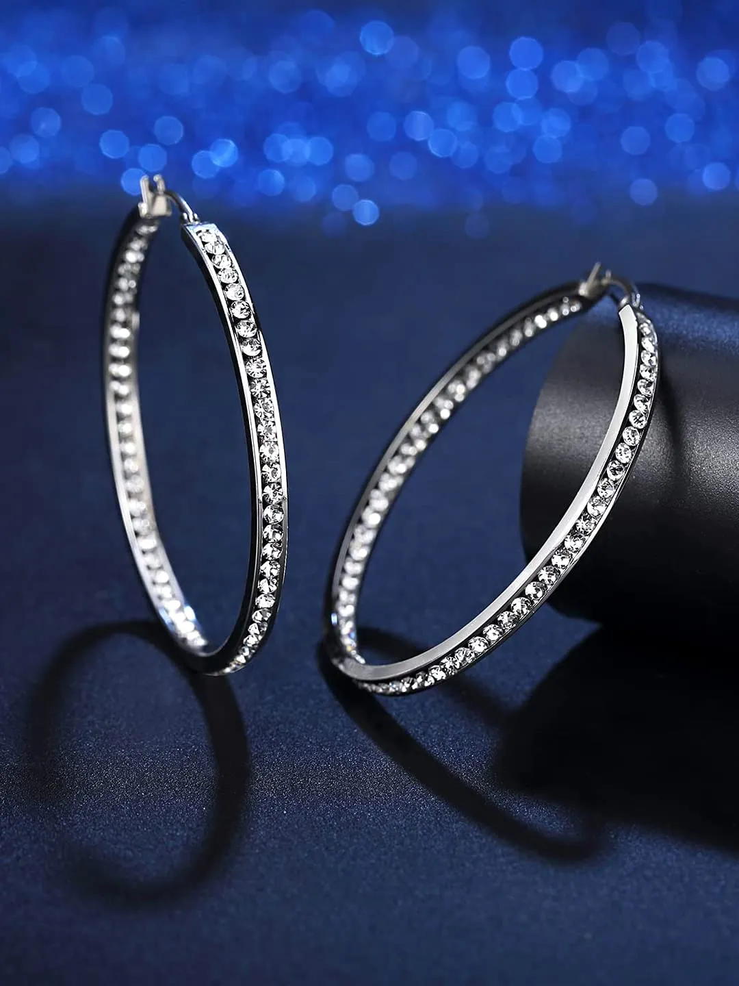 Yellow Chimes Earrings for Women Fashion White Crystal Hoops | Rhodium Plated Silver Big Hoops Earrings for Girls | Birthday Gift for Girls & Women Anniversary Gift for Wife