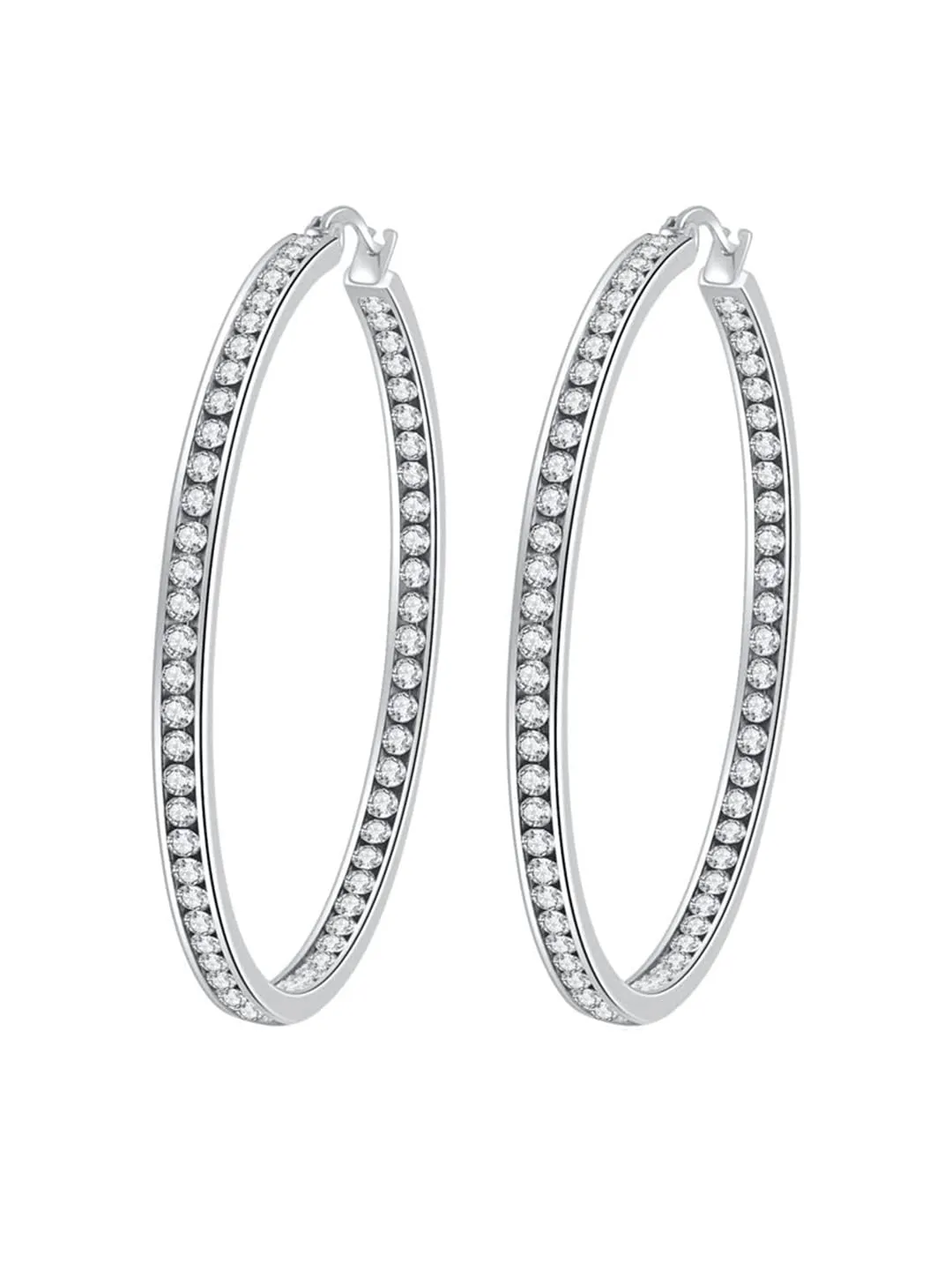 Yellow Chimes Earrings for Women Fashion White Crystal Hoops | Rhodium Plated Silver Big Hoops Earrings for Girls | Birthday Gift for Girls & Women Anniversary Gift for Wife