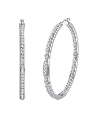 Yellow Chimes Earrings for Women Fashion White Crystal Hoops | Rhodium Plated Silver Big Hoops Earrings for Girls | Birthday Gift for Girls & Women Anniversary Gift for Wife
